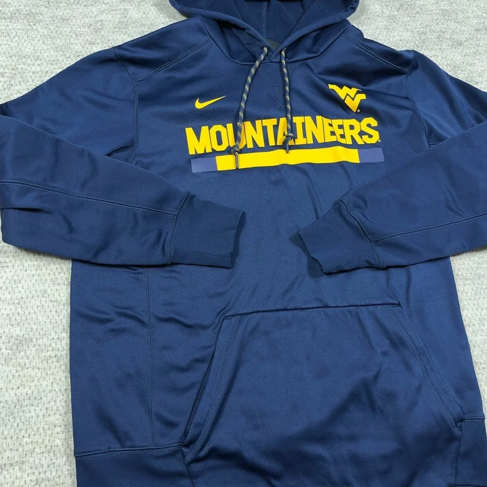 West Virginia Mountaineers Hoodie Men Large Blue Nike Dri Fit WVU Sweatshirt A99 - Picture 4 of 11